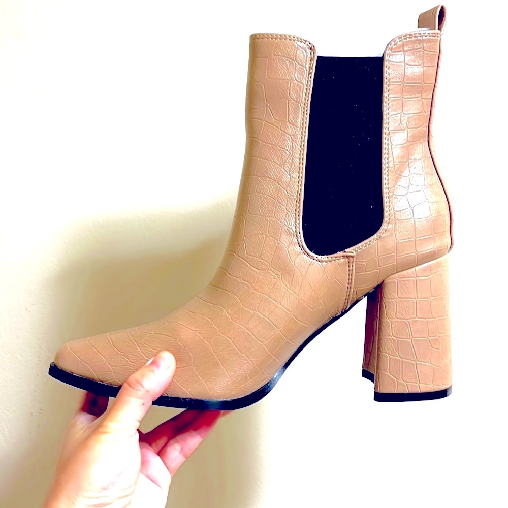 Croc faux leather heeled ankle boots - Picture 1 of 6